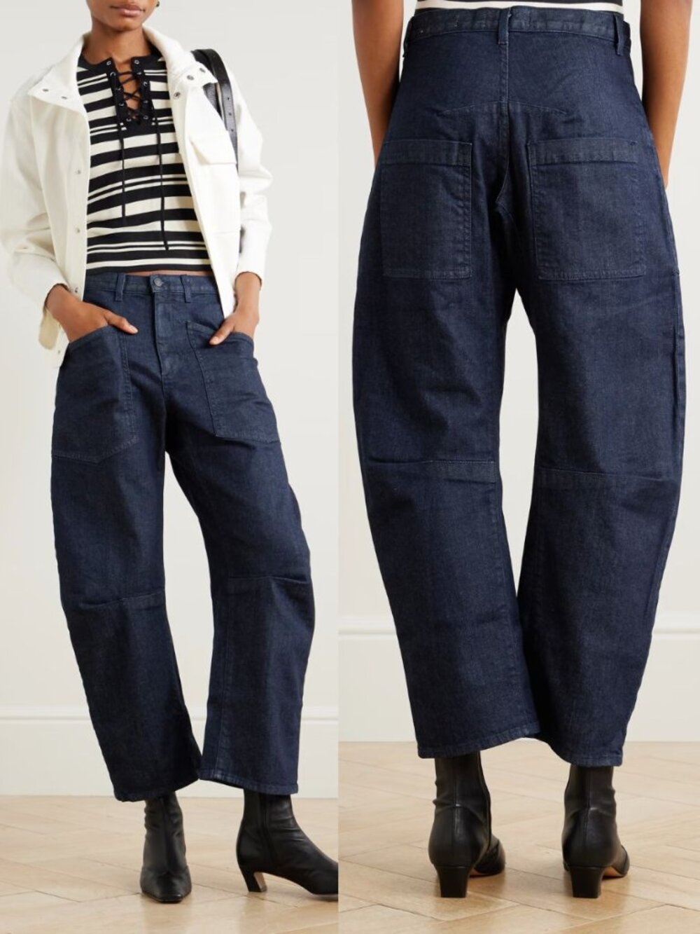 Nili Lotan Shon Jean Indigo Rinse Barrel Leg Denim Cropped Pant Size 25
